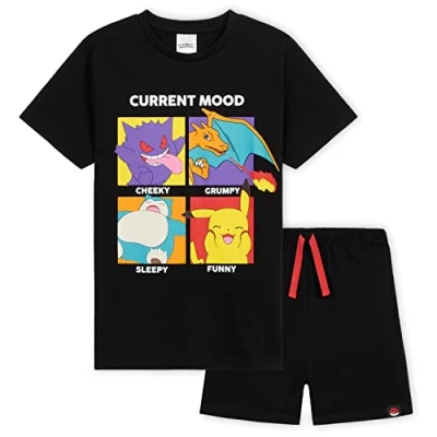 Afbeelding van Pokemon pyjama voor kinderen, jongens, set, T shirt en shorts, zwart.