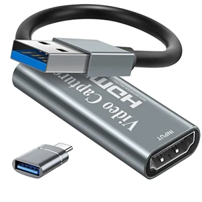 Afbeelding van Papeaso 4K HDMI naar USB video opnamekaart, 1080p full hd opnameapparaat, videogames voor videobewerking/games/streaming/online onderwijs (zilver)