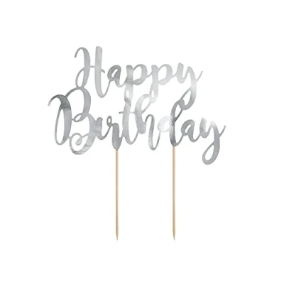 Afbeelding van Partydeco Cake Topper Happy Birthday zilver