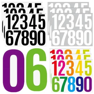 Afbeelding van 9 stuks zelfklevende vellen voor huisnummers, waterdichte vinylstickers van 1 tot 10 cm, 7,6 brievenbus, auto, huis (gemengde kleuren)