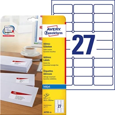 Afbeelding van Avery Zweckform Adresetiketten J4792 25 (N/A ),Wit, Rechthoek, Afgeronde hoeken, 675 stuk(s), Permanent hechtend