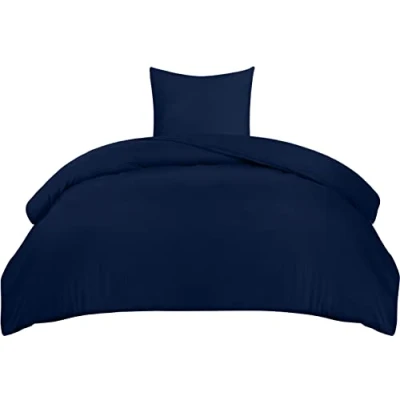 Afbeelding van Utopia Bedding Dekbedovertrekset, dekbedovertrek van zachte microvezel 135 x 200 cm met een kussensloop 80 cm, beddengoedset, marineblauw