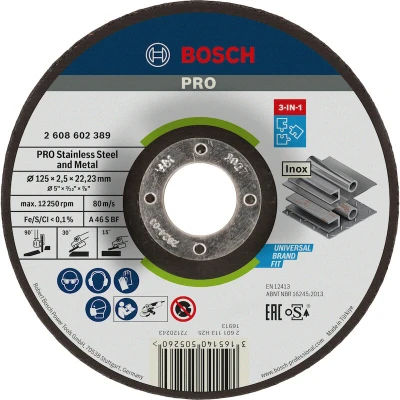 Image de BOSCH 2608602389 disque à tronçonner 3 en 1, A 46 S, 125 x 2,5 mm