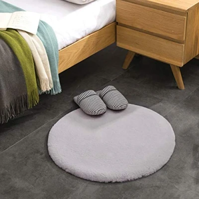 Afbeelding van Teppich Wölkchen Pluizig vloerkleed van imitatiebont, imitatie Woonkamer Decoratie Wasbaar bontdeken als bedmat, stoelkussen grijs, 60 cm rond