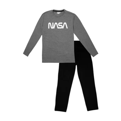 Afbeelding van NASA Herenpyjama met lange mouwen en broek, grijs/zwart, Grijs/Zwart