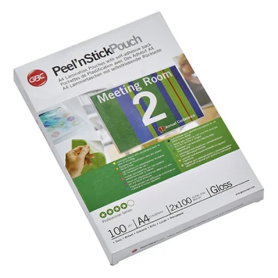 Image de GBC Pochette de plastification Peel&#039;nStickPouch, format A4, adhésive, 200 microns, pqt 100
