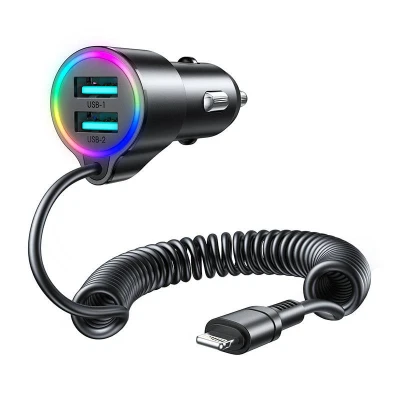Afbeelding van Joyroom Autolader Oplader Lightning &amp; USB A Snellader 17W (1.5m) [Triple Fast Car Charger]