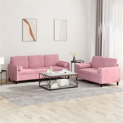 Afbeelding van vidaXL 2 delige Loungeset met kussens fluweel roze