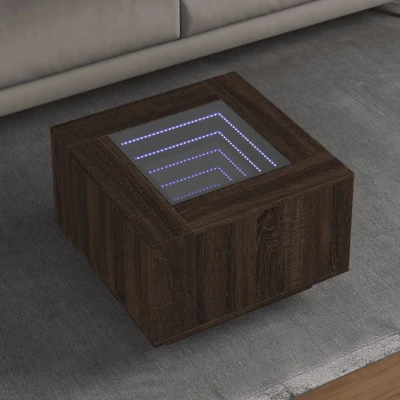 Afbeelding van Salontafel met LED 60x60x40 cm bewerkt hout bruin eikenkleurig