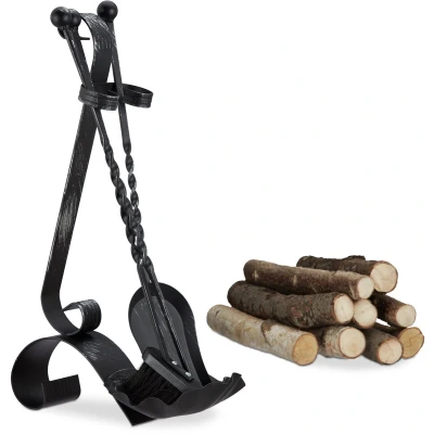 Afbeelding van Relaxdays haardset 4 delig haardstel staal open haard gereedschap zwart antiek stijl
