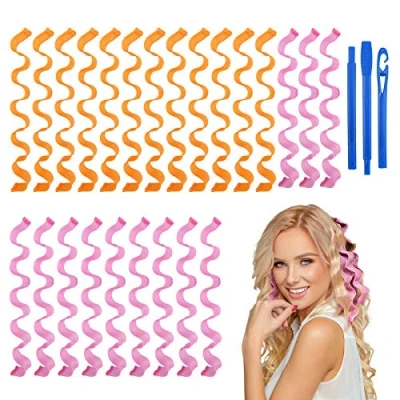 Image de URAQT Kit de coiffage 24 pièces, bigoudis sans chaleur avec crochets pour femmes et filles, danger la santé, cheveux longs, 50 cm