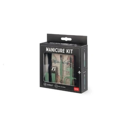 Afbeelding van Legami Manicureset voor op reis, ideaal tas, draagbaar, schaar, nagelknipper, vijl, nagelriemduwer van roestvrij staal, manicure en pedicure, cadeau idee, 7,5 x 11 2 cm