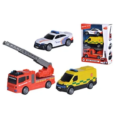 Afbeelding van Dickie Toys SOS Team Set Belgische Reddingsdiensten Politie Brandweer Ambulance Vanaf 3 jaar Speelgoedvoertuig
