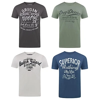 Afbeelding van Riverso RIVLeon T shirt met ronde hals en korte mouwen, 100% katoen, normale pasvorm, groen, blauw, wit, grijs, rood, oranje, S, M, L, XL, 2XL, 3XL, 4XL, 5XL, set van 4 stuks.