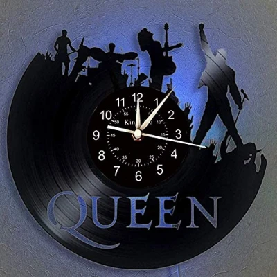 Afbeelding van Rock Band The Queen Vinyl Wandklok met 7 kleuren LED Nachtlampje Retro Woonkamer Keuken Uniek Handgemaakt Cadeau