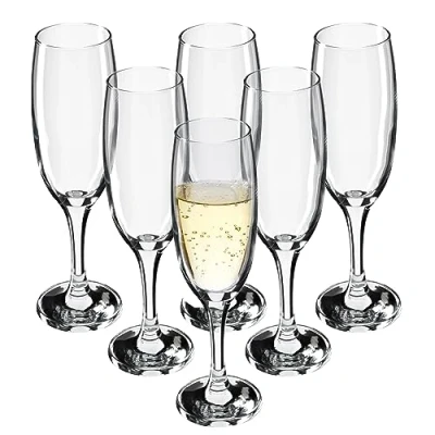Afbeelding van KADAX Wijnglazen, vaatwasmachinebestendig, elegante en hoogwaardige glazen voor rode witte wijn, lange wijnglazen (6 x 220 ml, mousserend)