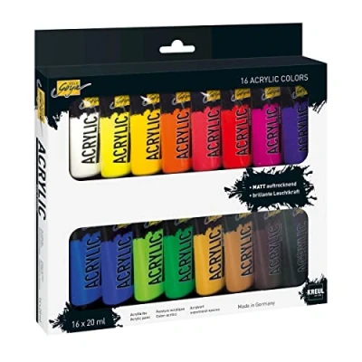 Afbeelding van KREUL 84172 Solo Goya acryl set van 16 kleuren in tubes à 20 ml romige en veelzijdige acrylverf studentenkwaliteit op waterbasis sneldrogend mat goed dekkend