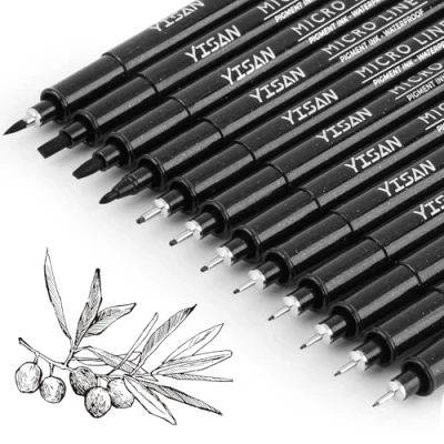 Afbeelding van YISAN Tekenstiften, micro pennen, 12 fineliner inktpennen, zwarte pen, fijne punt, tekenstift, professionele kunstenaarspen, ideaal voor de illustratie van kunstenaar 902195