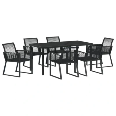 Afbeelding van vidaXL 7 Stuks Tuin Eetset Zwart Poly Rattan