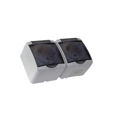 Afbeelding van Schuko stopcontact voor vochtige ruimtes IP54 met deksel van rookglas (2 stopcontacten)