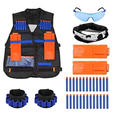 Afbeelding van TIMESETL Opbergjas, tactisch vest voor nerf N Strike Elite, vest, accessoires met 30 darts + 2 snellaadclips 1 bril masker armbanden