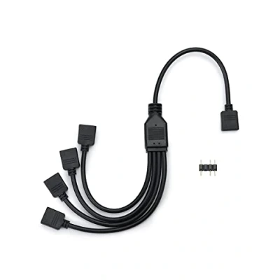 Afbeelding van QWORK® ARGB splitterkabel, 5 V, 3 pinnen, RGB pc kabel, 1 stekker naar 4 stekker, 30 cm, voor CPU koeler en V ventilator