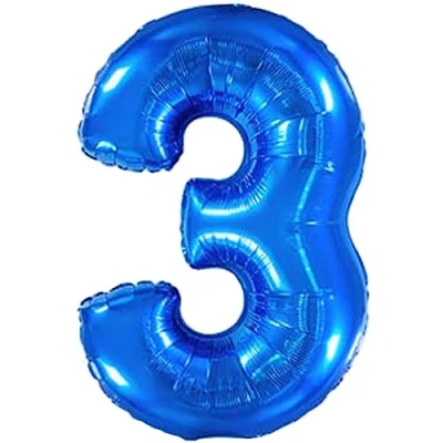 Afbeelding van Luchtballon voor 3de verjaardag, nummer 3, enorme metallic ballon, blauw, XXL, 100 cm, decoratie, jongens Lucht of helium.