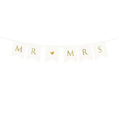 Afbeelding van Partydeco Letterslinger Mr &amp; Mrs wit