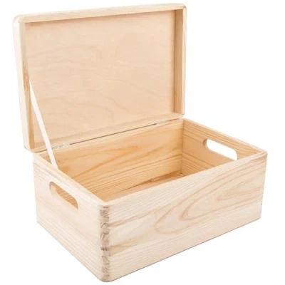 Afbeelding van Creative Deco Grote Houten Opbergkist 30x20x14cm (+/ 1 cm) Met Deksel, Handvat