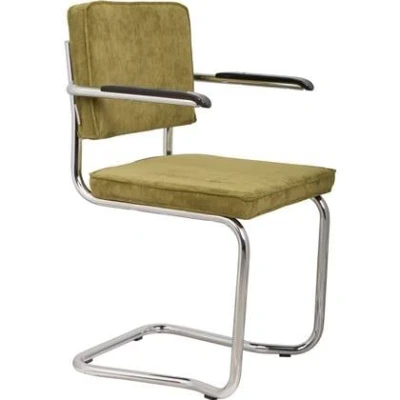 Afbeelding van Zuiver Ridge Rib Kink Eetkamerstoelen met armleuning Groen Set van 2