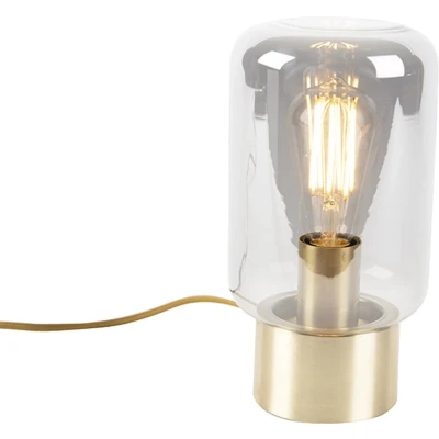 Afbeelding van QAZQA Design messing met smoke glas tafellamp Bliss Cute