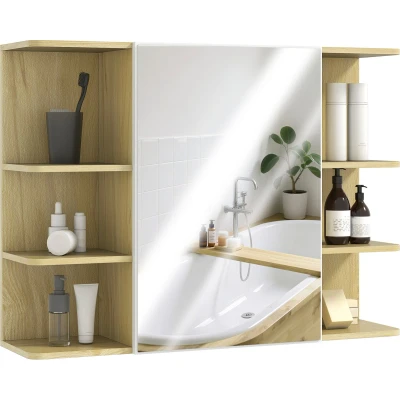 Afbeelding van HOMCOM Spiegelkast 80x20x59cm Spaanplaat Natuurlijk hout
