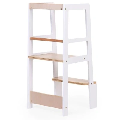 Image de CHILDHOME, Tour d&#039;Observation Montessori, d&#039;apprentissage pour enfant, sécurisé, marchepieds 2 hauteurs, à partir de 18 mois jusqu&#039;à 100 kg, Blanc Naturel