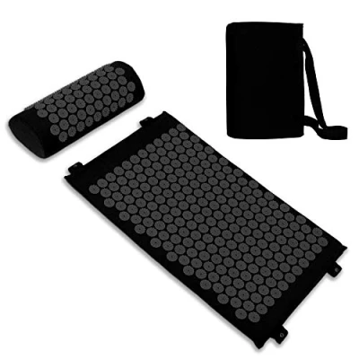 Afbeelding van Acupressuurmat met kussen, acupressuurset nekkussen voor ontspanning, massagemat handgrepen, zwart