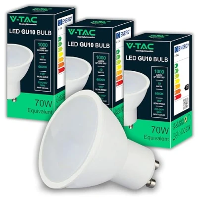 Afbeelding van V TAC 3x Ampoules LED GU10 10W Haute luminosité (Équivalent 70W) 1000 Lumen Spot pour une Efficacité Maximale et économie d&#039;énergie Blanc Froid 6500K