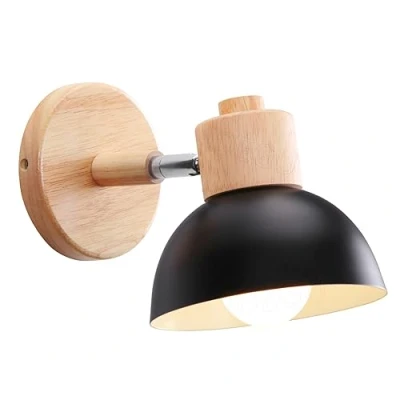 Afbeelding van IDEGU Industriële wandlamp, vintage, 15 cm, verstelbaar, van hout, metaal, retro, E27, wandlamp voor binnen, slaapkamer, woonkamer, hal, restaurant (1 stuk, zwart)