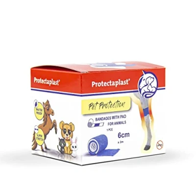 Afbeelding van Protectaplast Blauw zelfklevend verband voor huisdieren (6 cm x 2 m) zelfklevende latexvrije bandage en lijm honden, katten, paarden pleistermateriaal honden wonden