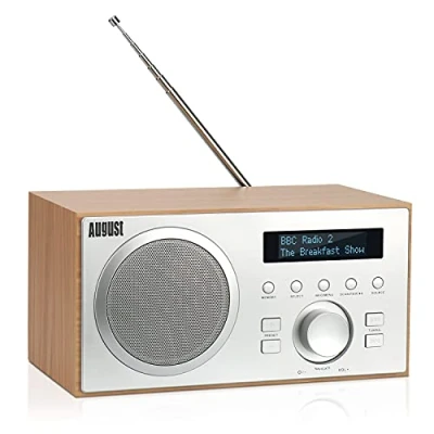 Afbeelding van DAB+ Radio met Bluetooth luidspreker August MB420 DAB FM Digitale Tuner Dual Alarm Clock Aux USB Line out Netvoeding LCD Screen Presets Subwoofer [Oak]