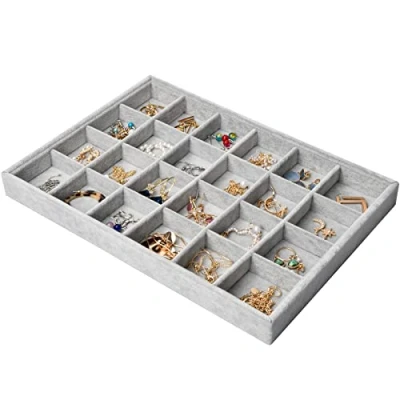 Afbeelding van 24 roosters dienblad sieraden fluweel voor laden, stapelbaar, opslag van sieraden, afneembaar, vitrine, ring, armband, oorbellen, halsketting, 35 x 3 cm (grijs)