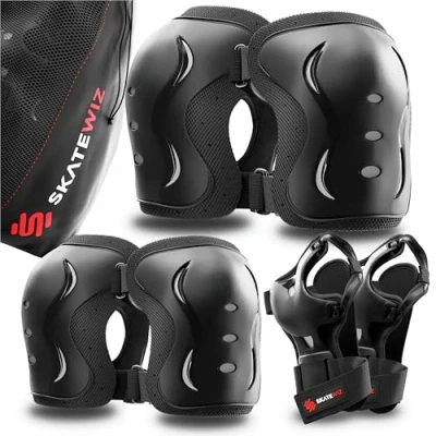 Afbeelding van SKATEWIZ Kniebeschermers voor kinderen, inline skates kniebeschermers, knie en elleboogbeschermers, Impact, maat XS, zwart