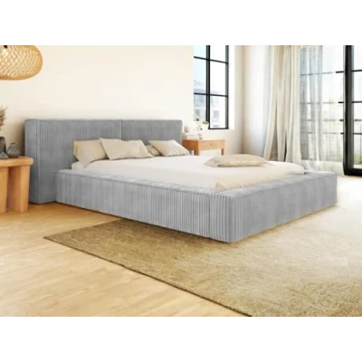 Afbeelding van Pascal Morabito Bed met opbergruimte 160 x 200 cm Ribfluweel brede ribbels Lichtgrijs TIMANO van L 226 H 90 D 252