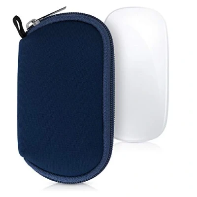 Afbeelding van kwmobile computermuis hoes geschikt voor Apple Magic Mouse 1 / 2 hoesje Muis beschermhoes met rits case van neopreen in donkerblauw