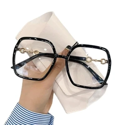 Afbeelding van NOVESIXTDAT Oversized leesbril voor dames, extra grote platte spiegel, vierkante lezer die blauw licht blokkeert, anti verblinding bril (kleur: zwart, maat: +2.00)