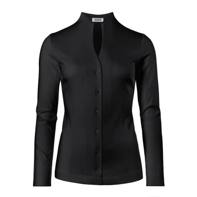 Afbeelding van Vincenzo Boretti Leicht Tailliert Kelchkragen Overhemdblouse, Dames, Maat: 38, Schwarz