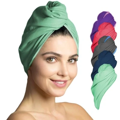 Afbeelding van Haartulband van microvezel, speciale tulbandhanddoek voor zacht en snel drogen, haarhanddoek gemengde volwassenen, 2 stuks, turquoise