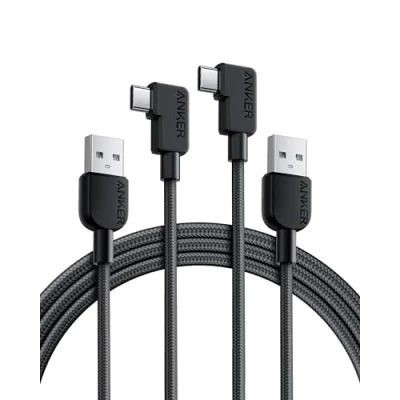 Afbeelding van Anker USB C kabel met haakse stekker, 180 cm x 2, A naar 90 graden robuuste gevlochten oplaadkabel, rechte hoek, compatibel Samsung Galaxy Note 10, 9/S10+S10, LG V30