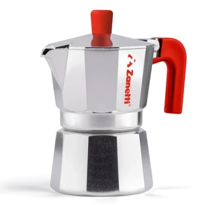 Afbeelding van Zanetti, Mama Red Edition Moka aluminium koffiezetapparaat, 6 kopjes, mokka espresso met druppelstop, siliconen afdichting, ergonomische handgreep, kleur rood