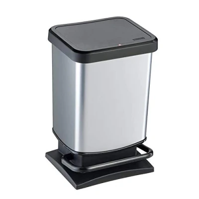 Afbeelding van Rotho Paso Afvalemmer 20 liter met voetpedaal en deksel, BPA vrije kunststof (PP), metallic zilver, (29,3 x 26,6 45,7 cm)