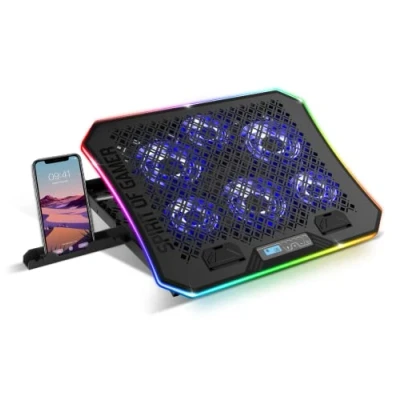 Afbeelding van Spirit Of Gamer Airblade 1200 geventileerde laptophouder RGB 10 tot 19 inch 6 stille ventilatoren laptopkoeler standen kantelbaar telefoonhouder inbegrepen