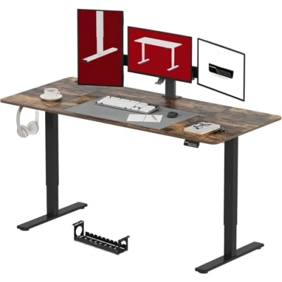 Afbeelding van SANODESK +1880 Bureau, zittend, staand, elektrisch, in hoogte verstelbaar, met haak, geheugenfunctie (zwart frame + bruin blad)